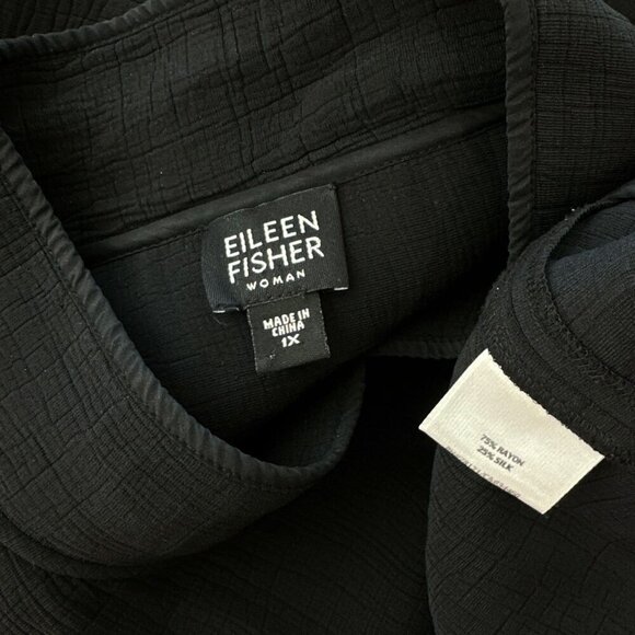 Eileen Fisher Woman Black Lightweight Silk Sponge Stand Up Collar Jacket Plus 1X - Picture 4 of 4